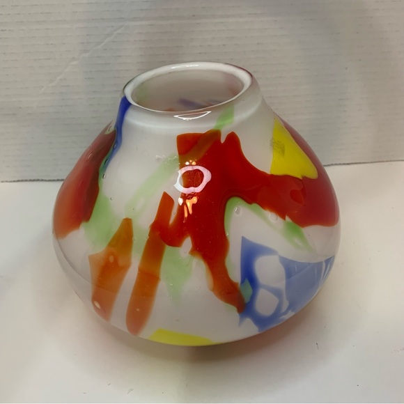 Colorful Art Glass Vase Hand Blown, Red, Blue, Green, Yellow, Home Decor - Picture 4 of 12